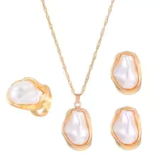 Women's Fashion Baroque Imitation Pearl Torque Necklace Jewelry Set