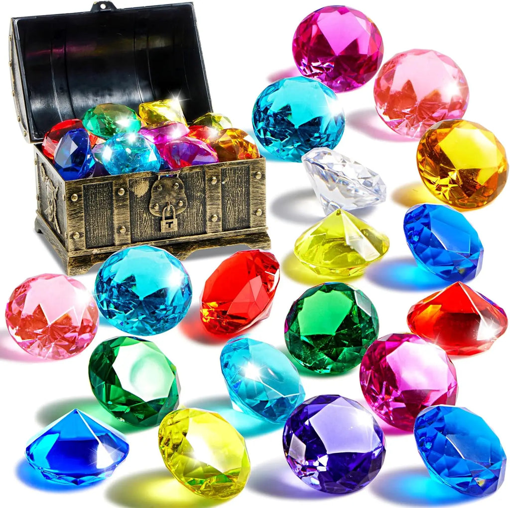 16 Big Colorful Diamond Pool Toys with Pirate Treasure Chest for Kids