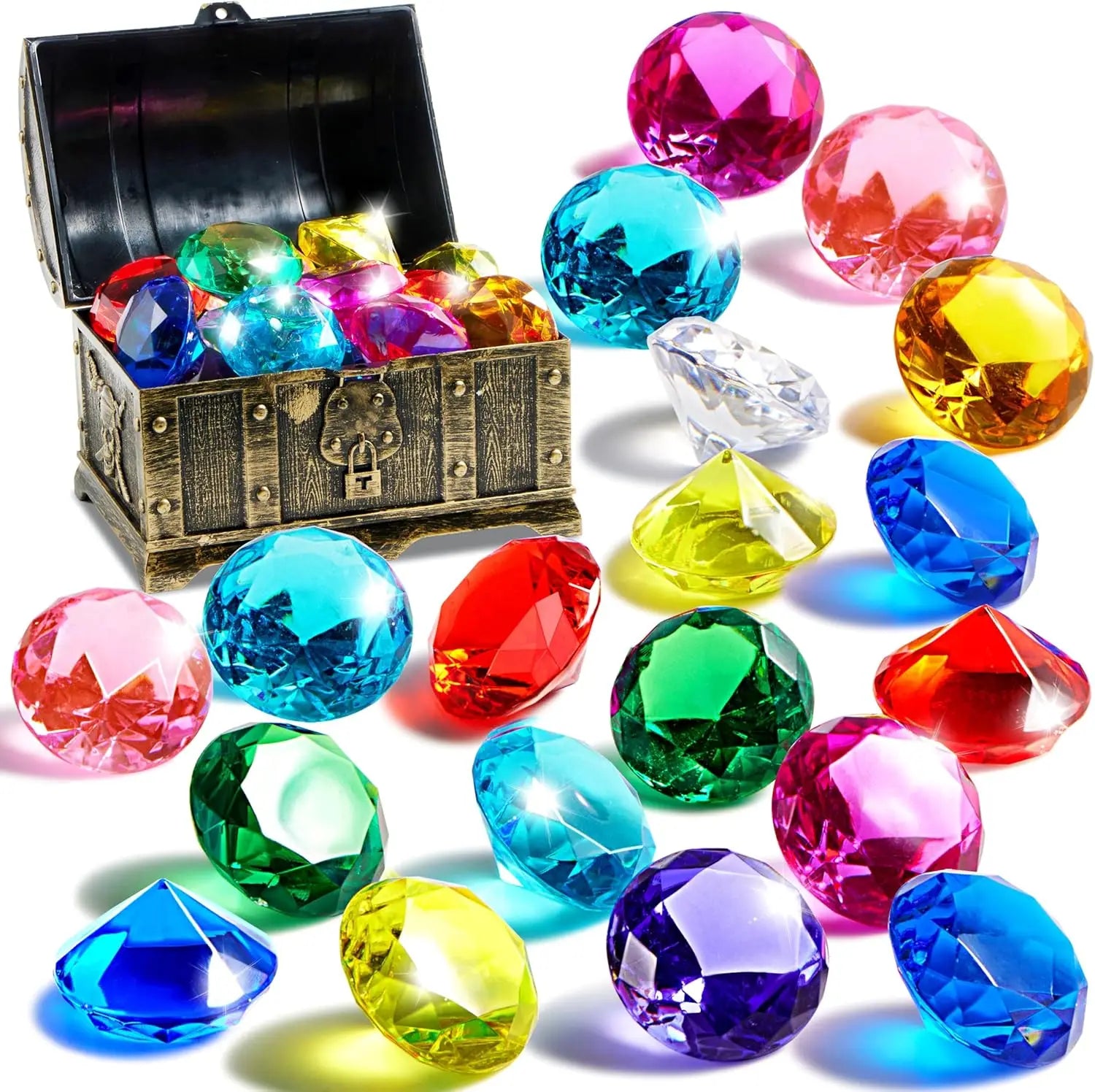 16 Big Colorful Diamond Pool Toys with Pirate Treasure Chest for Kids