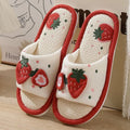 Strawberry Print Linen Floor Slippers with Soft Non-Slip Sole