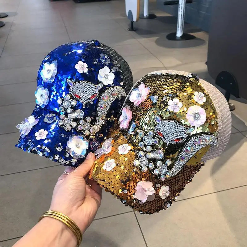Sequin Duckbill Sun Hat Breathable Reflective Adjustable 22-23 Inch