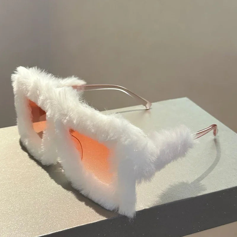 Women's Oversized Fluffy Plush Square Y2K Novelty Sunglasses
