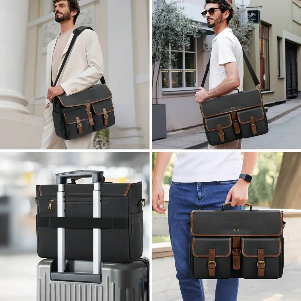 Men's Fashion Canvas Waterproof 15.6 Inch Laptop Messenger Bag