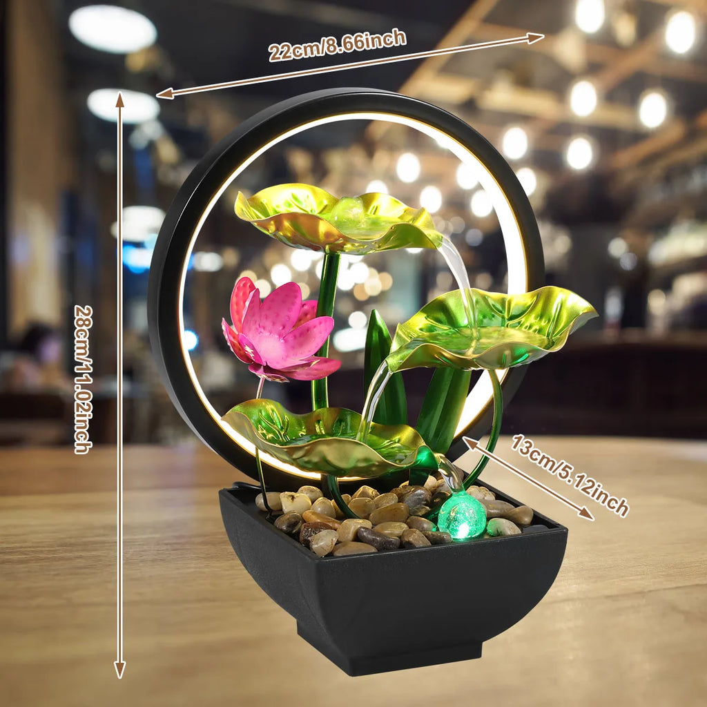 Lotus Leaf Tabletop Water Fountain and LED Light Waterfall