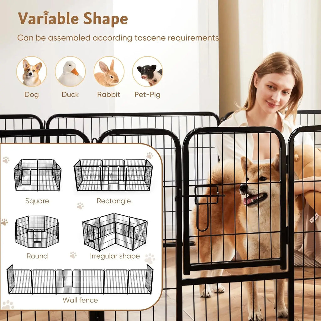 32 Inch Metal Dog Playpen 8-Panel Foldable Pet Fence with Door for Indoor Outdoor Use