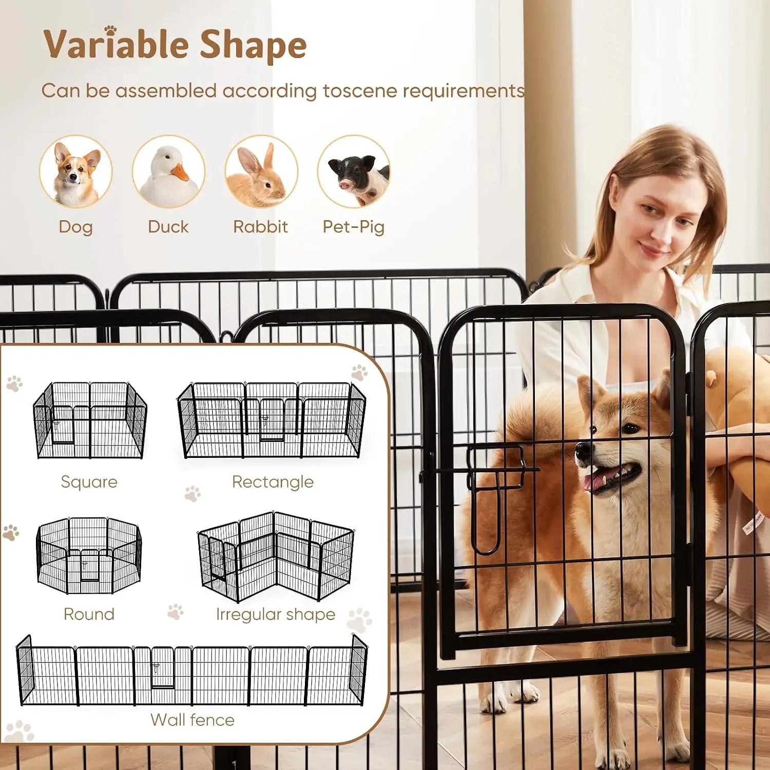 32 Inch Metal Dog Playpen 8-Panel Foldable Pet Fence with Door for Indoor Outdoor Use