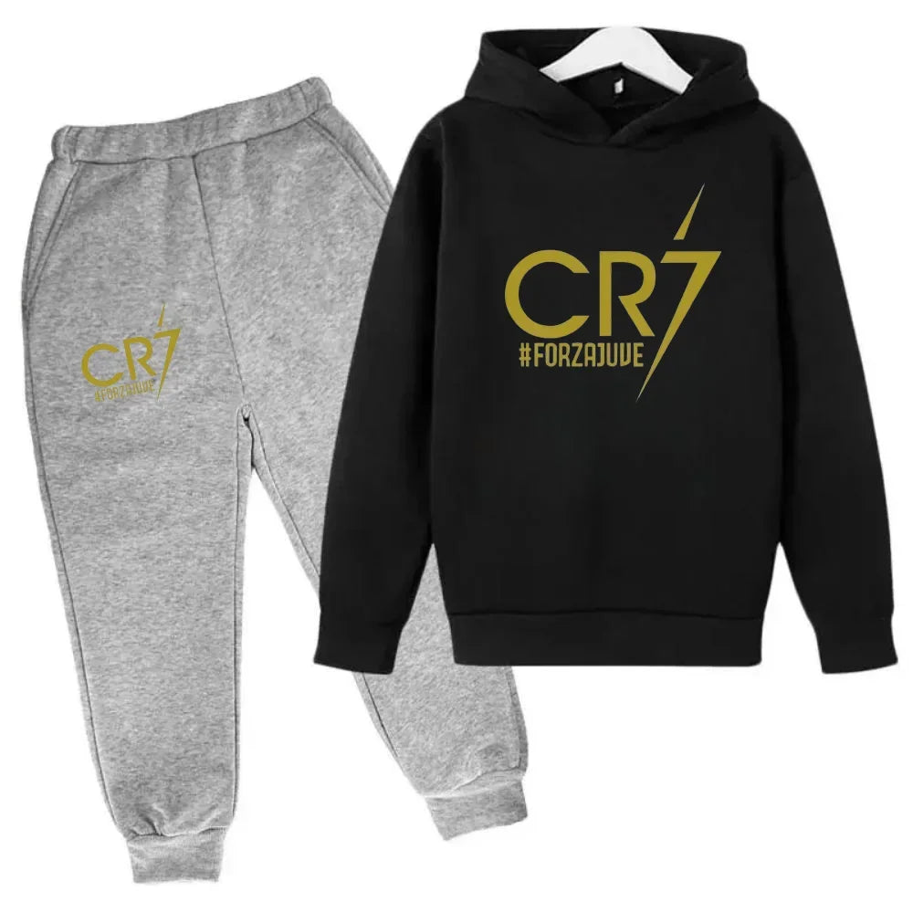 Kids' Ronaldo CR7 Print Hoodie Sweatshirt Pants Two-Piece Set