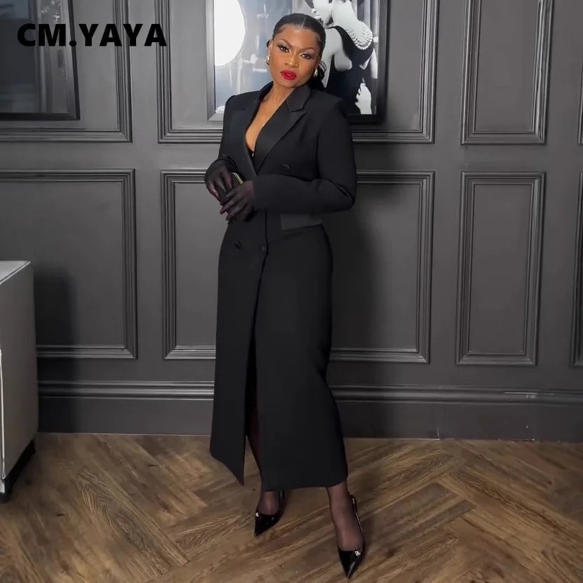Women's Double Breasted Notched Maxi Blazer Dress