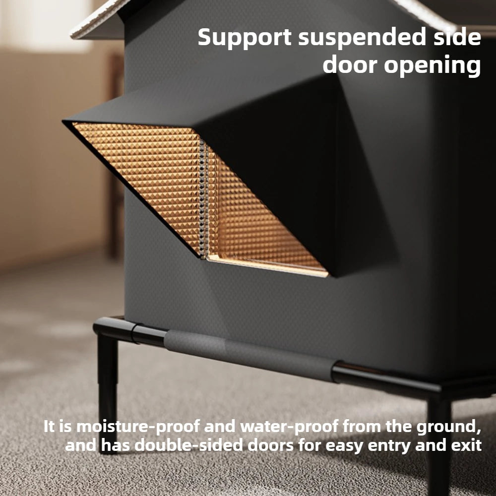 Weatherproof Insulated Outdoor Cat Shelter Elevated Winter House with Escape Door for Stray Cats