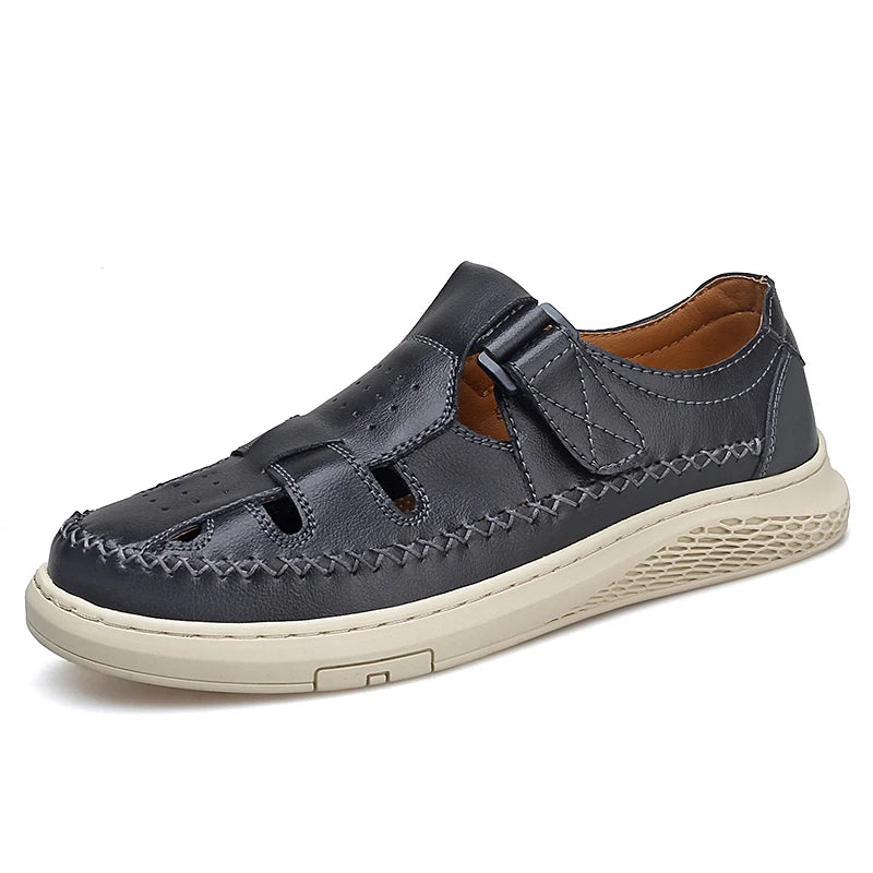 Men's Retro Leather Hollow Breathable Sandals Non-Slip Walking Shoes