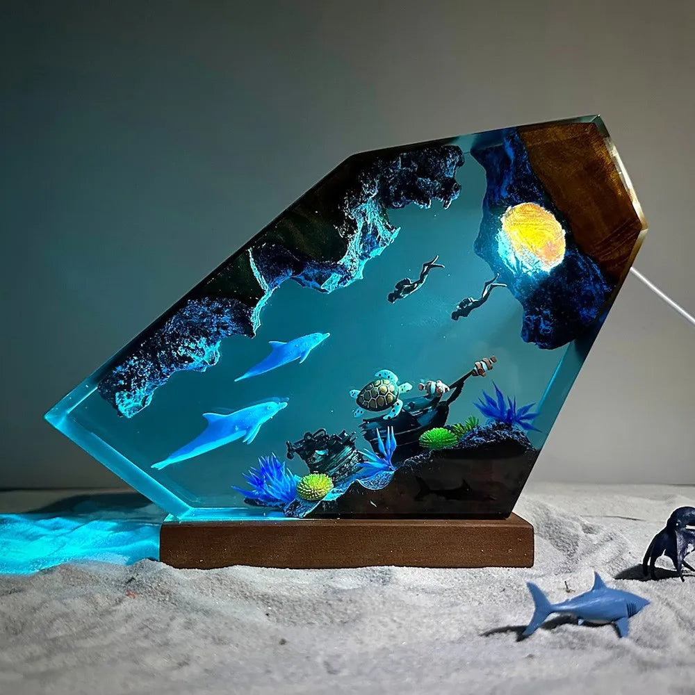 Marine Whale Luminous Micro-Landscape Desktop Resin Figurine