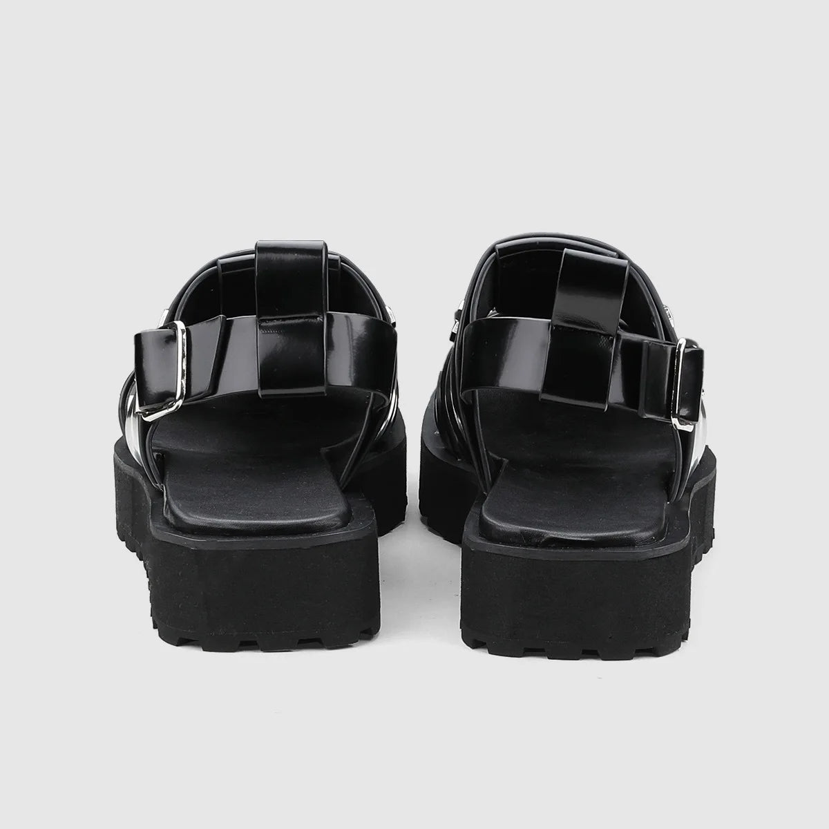 Men's Metal Rivet Buckle Leather Sandals Punk Platform Summer Shoes