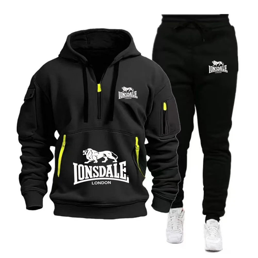 Men's Casual Hooded Sweatshirt and Sports Pants Tracksuit Set
