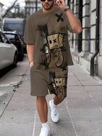 Men's Casual Graffiti Print T-Shirt and Shorts Two Piece Set