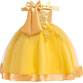 Girls' Flower Applique Bow Princess Ball Gown Dress