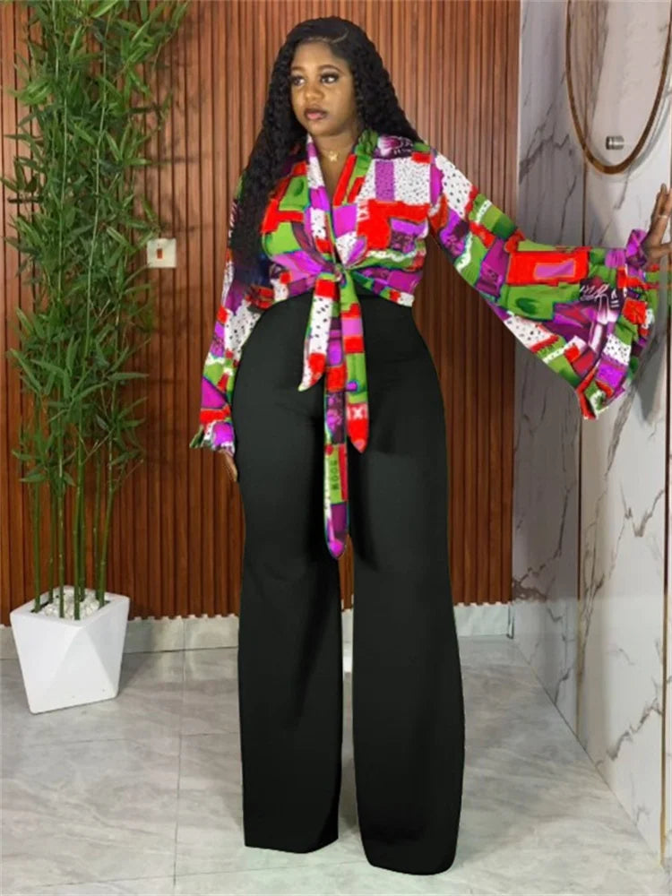 Women's Printed Top Wide Leg Pants Set