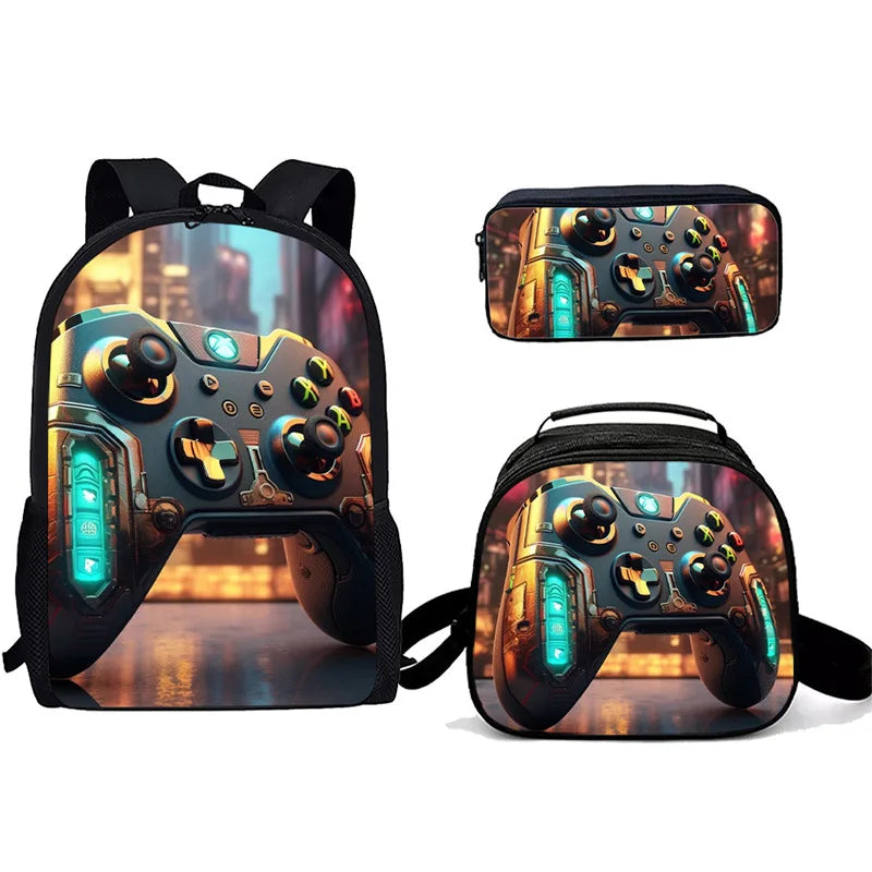 Unisex Gaming Controller 3D Print Backpack 3-Piece Bag Set