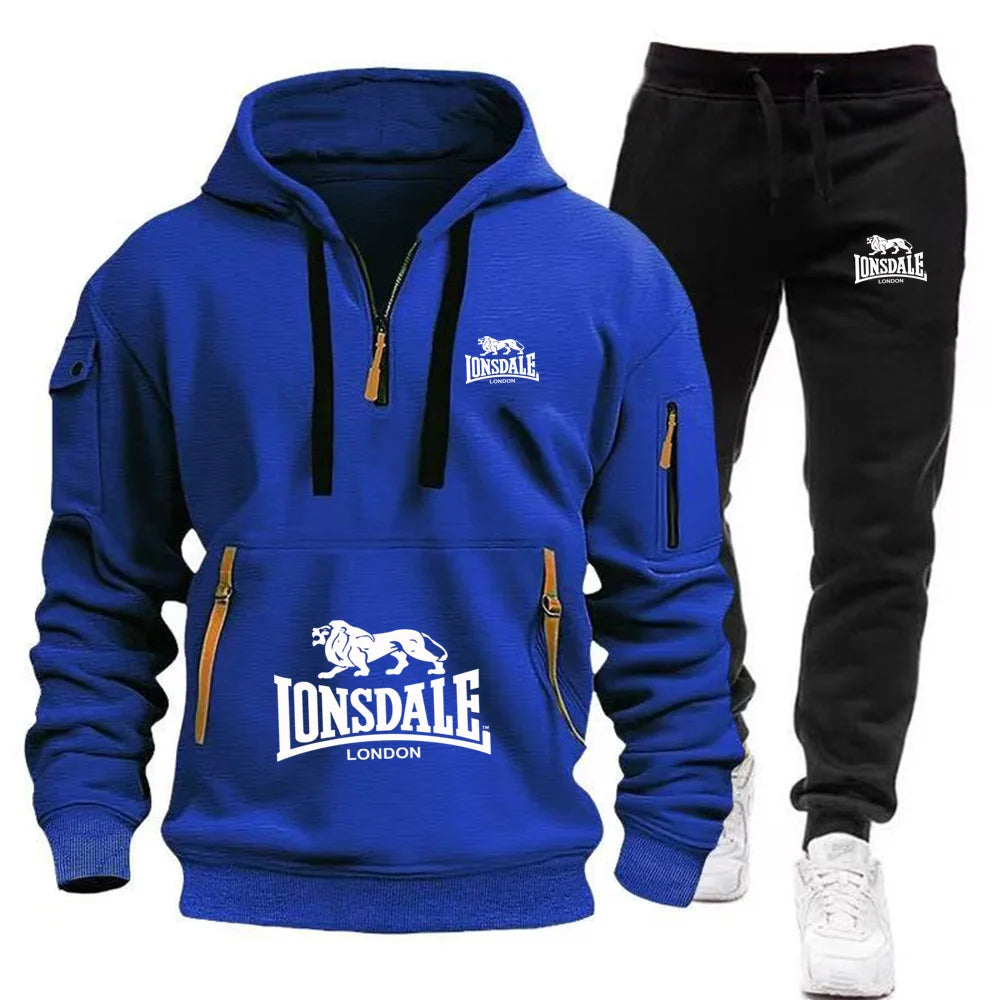 Men's Casual Hooded Sweatshirt and Sports Pants Tracksuit Set