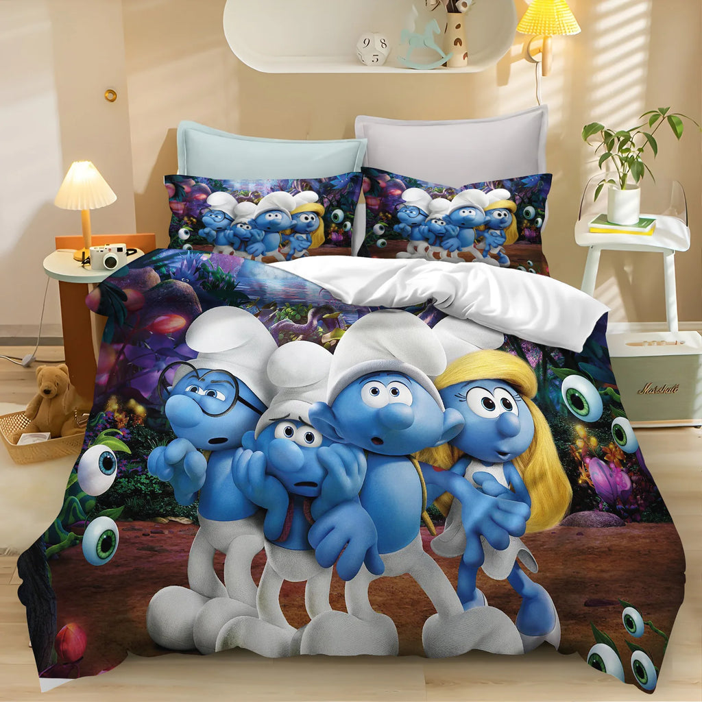 Smurfs Cartoon Duvet Cover and Polyester Bedding Set