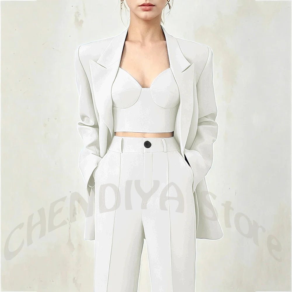 Women's Single Button Tailored Blazer and Pants Suit Set