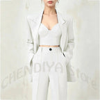 Women's Single Button Tailored Blazer and Pants Suit Set