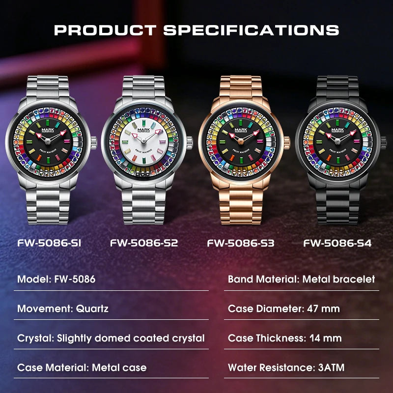 Men's Full Color Rotatable Dial Quartz Watch with Luminous Wheel
