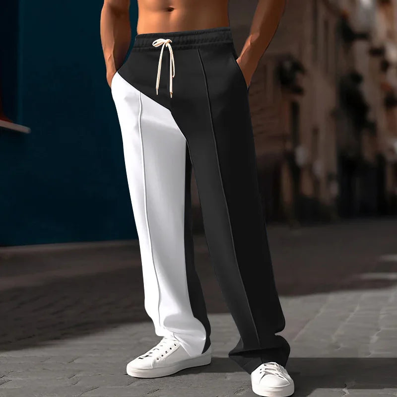 Men's Casual Color Block Elastic Straight Leg Jogger Pants