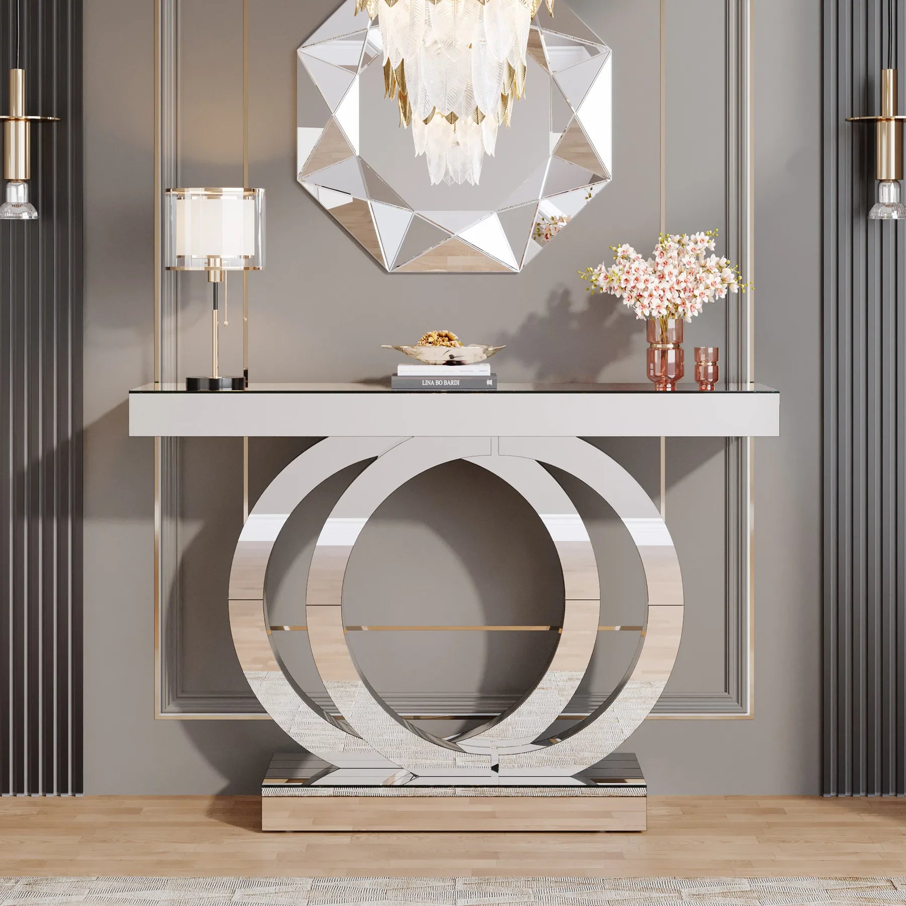 Modern Mirrored Console Table for Entryway and Living Room