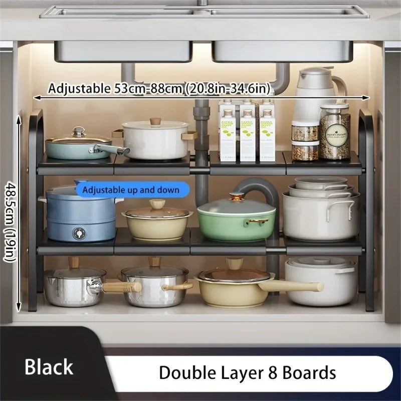 Expandable Under Sink Cabinet Shelf and Multipurpose Storage Organizer Rack