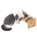 Adjustable Elevated Dog Bowls with 2 Stainless Steel Bowls and Bamboo Stand