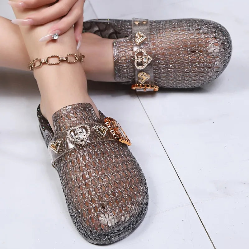 Women's Jelly Crystal Open-Toe Sandals Summer Beach Slippers