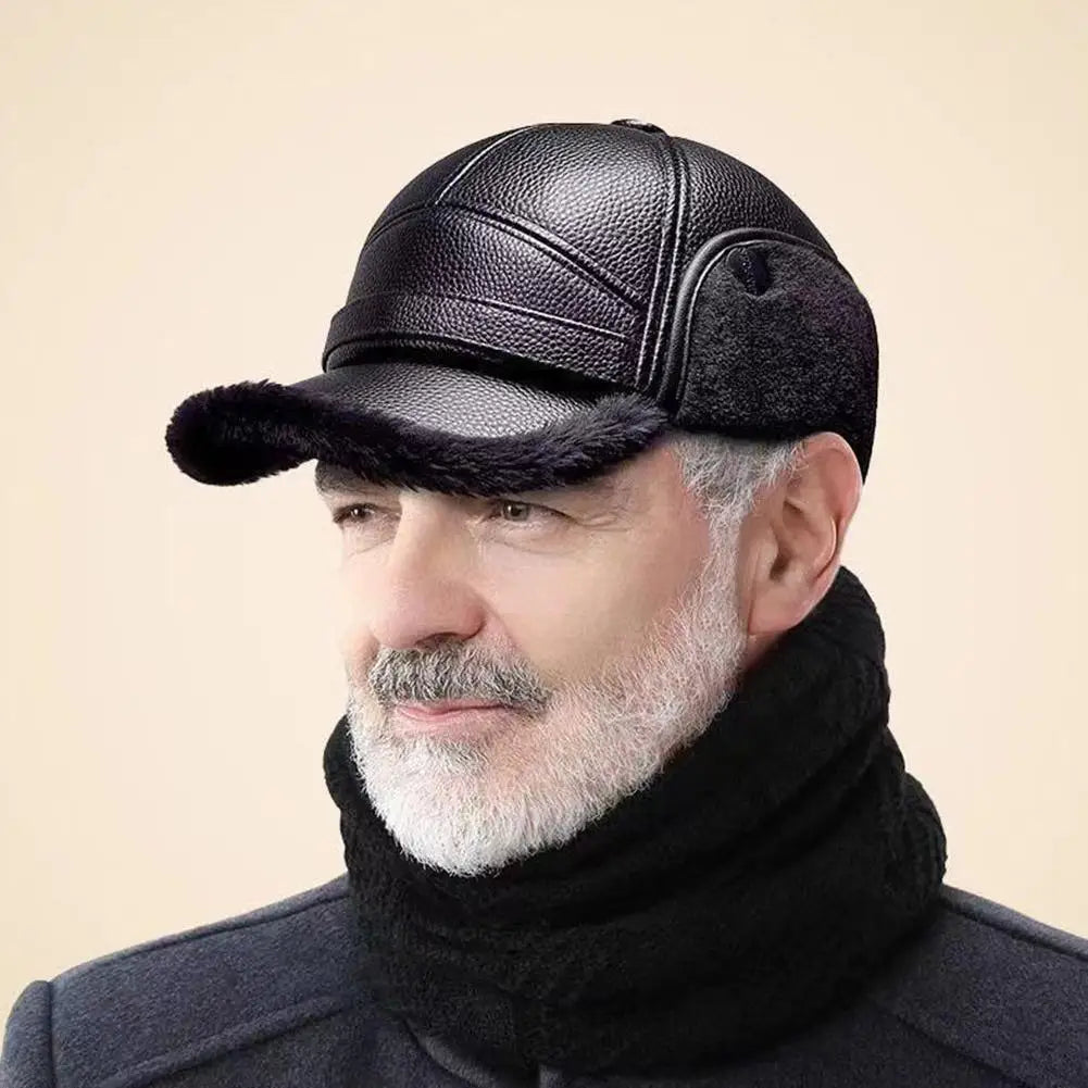 Unisex Winter PU Leather Thermal Earmuff Flat Cap