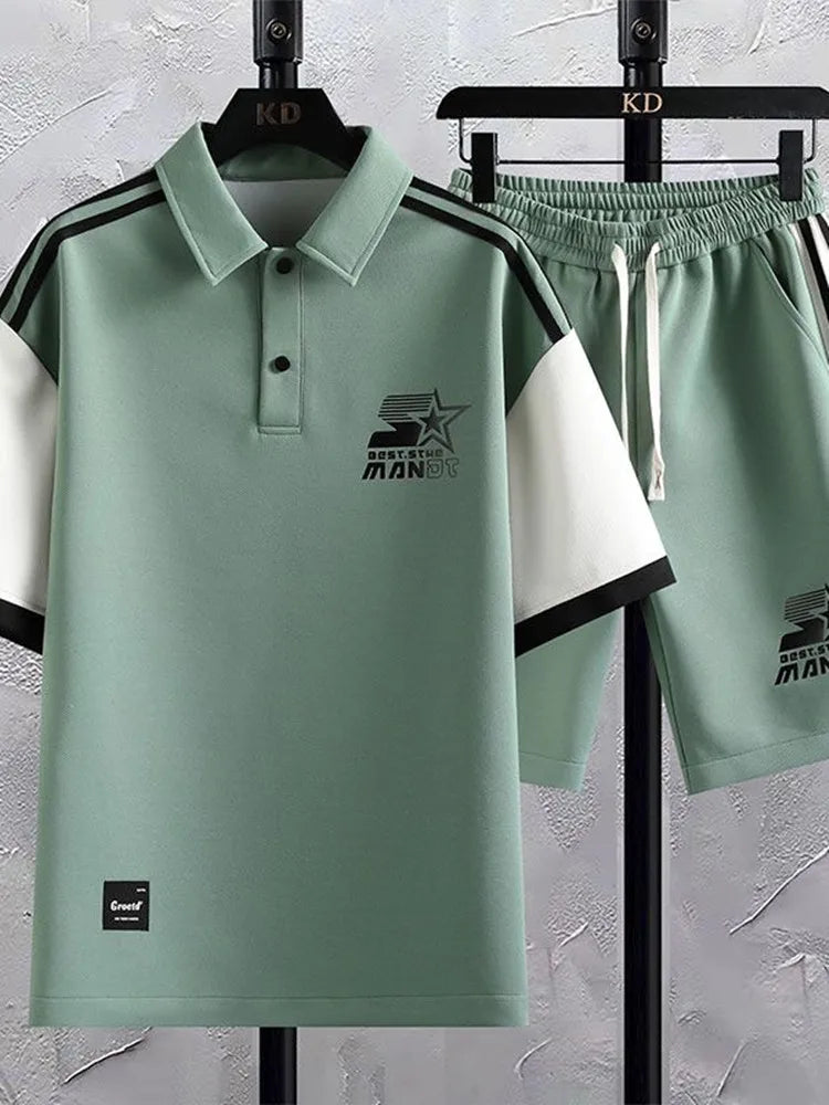 Men's Casual Printed Short Sleeve T-Shirt and Shorts Two Piece Set
