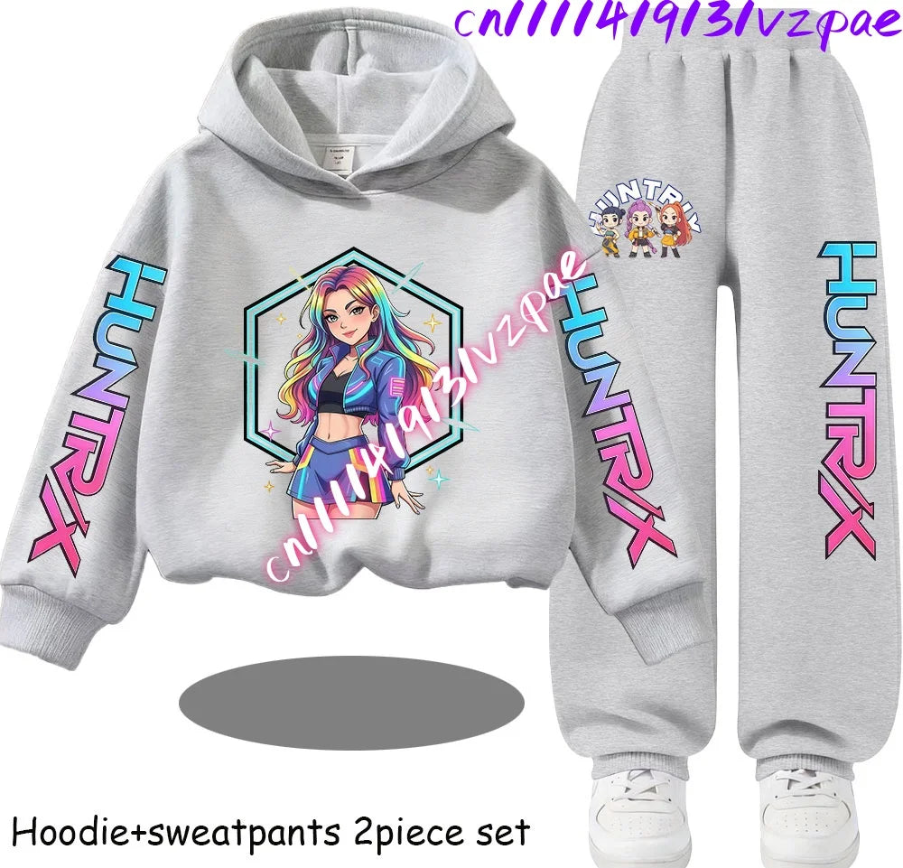 Girls' Print Hoodie Pants Two-Piece Set