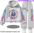 Girls' Print Hoodie Pants Two-Piece Set