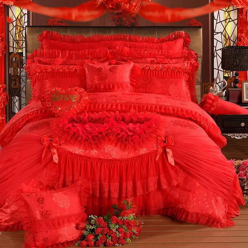 Luxury Princess Jacquard Duvet Cover and Lace Bedding Set