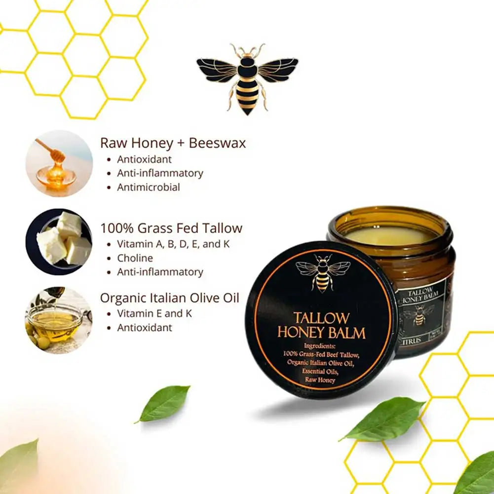 Unisex Organic Grass-Fed Beef Tallow Honey Moisturizing Balm 2.0 oz