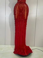 Women's Sexy Strapless Mesh Diamond Maxi Dress