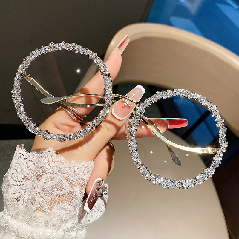 Women's Trendy Diamond Oval Stainless Steel Fashion Sunglasses
