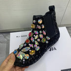 Women's Rhinestone Flat Ankle Boots Plush Winter Snow Shoes
