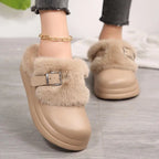 Women's Waterproof EVA Furry Clogs Metal Buckle Thick Sole