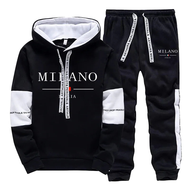 Men's Casual Printed Hoodie and Jogger Pants Tracksuit Set