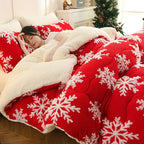 Thick Snowflake Fleece Blanket and Warm Faux Lambswool Throw