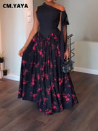 Women's Off Shoulder Floral Print Flowy Maxi Dress
