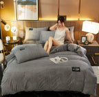Warm Coral Fleece Duvet Cover and Plush Bedding Set