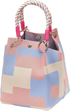 Women's Mini Knitted Geometric Colorblock Bucket Handbag