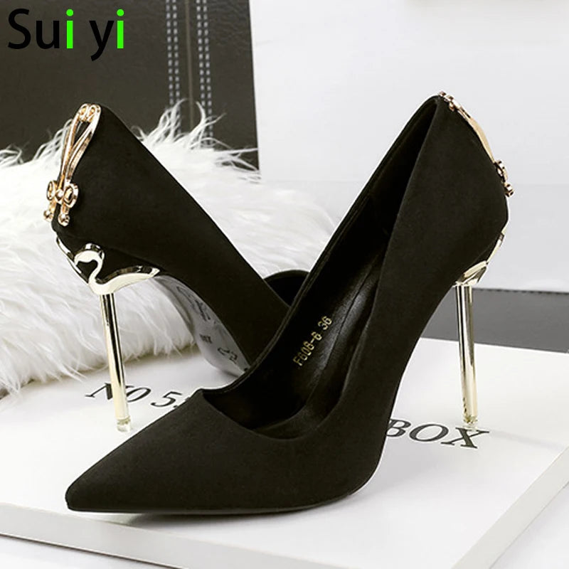 Women's Pointed Toe Suede Bow Stiletto Pumps