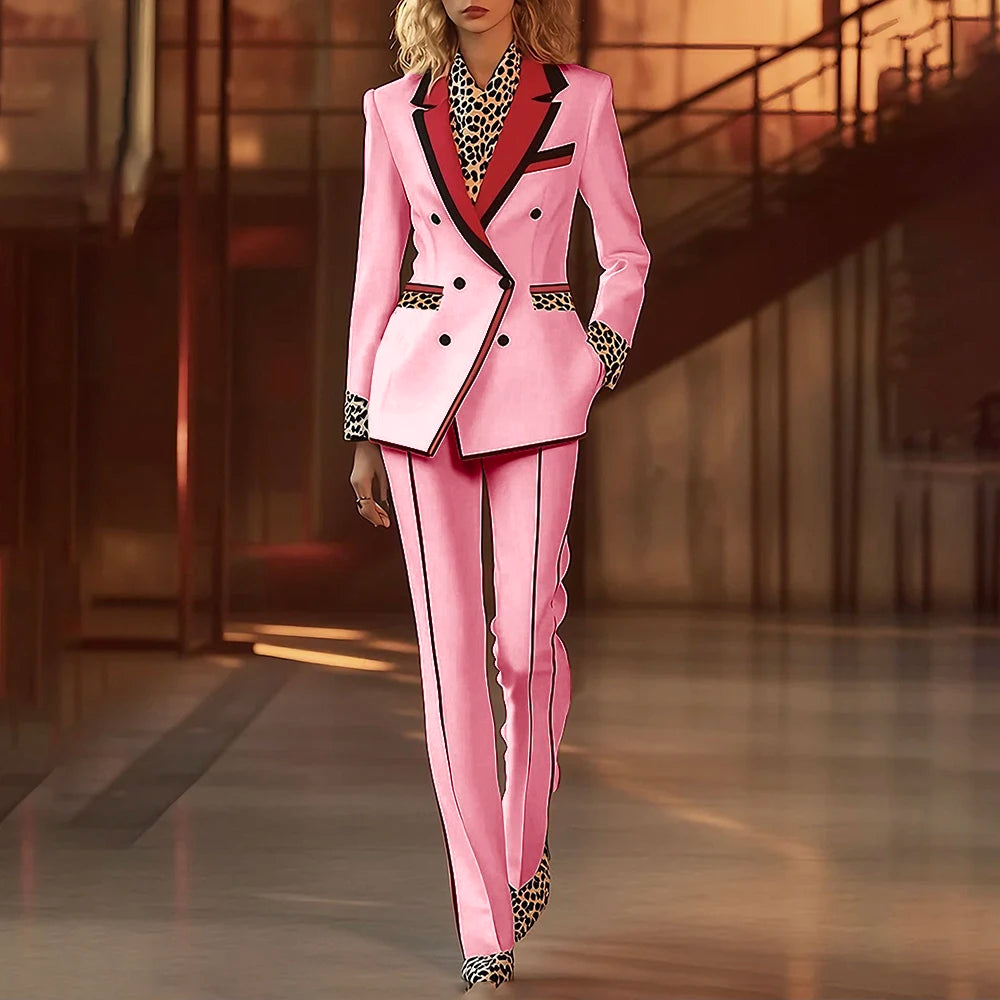 Women's Leopard Print Two-Piece Suit Set