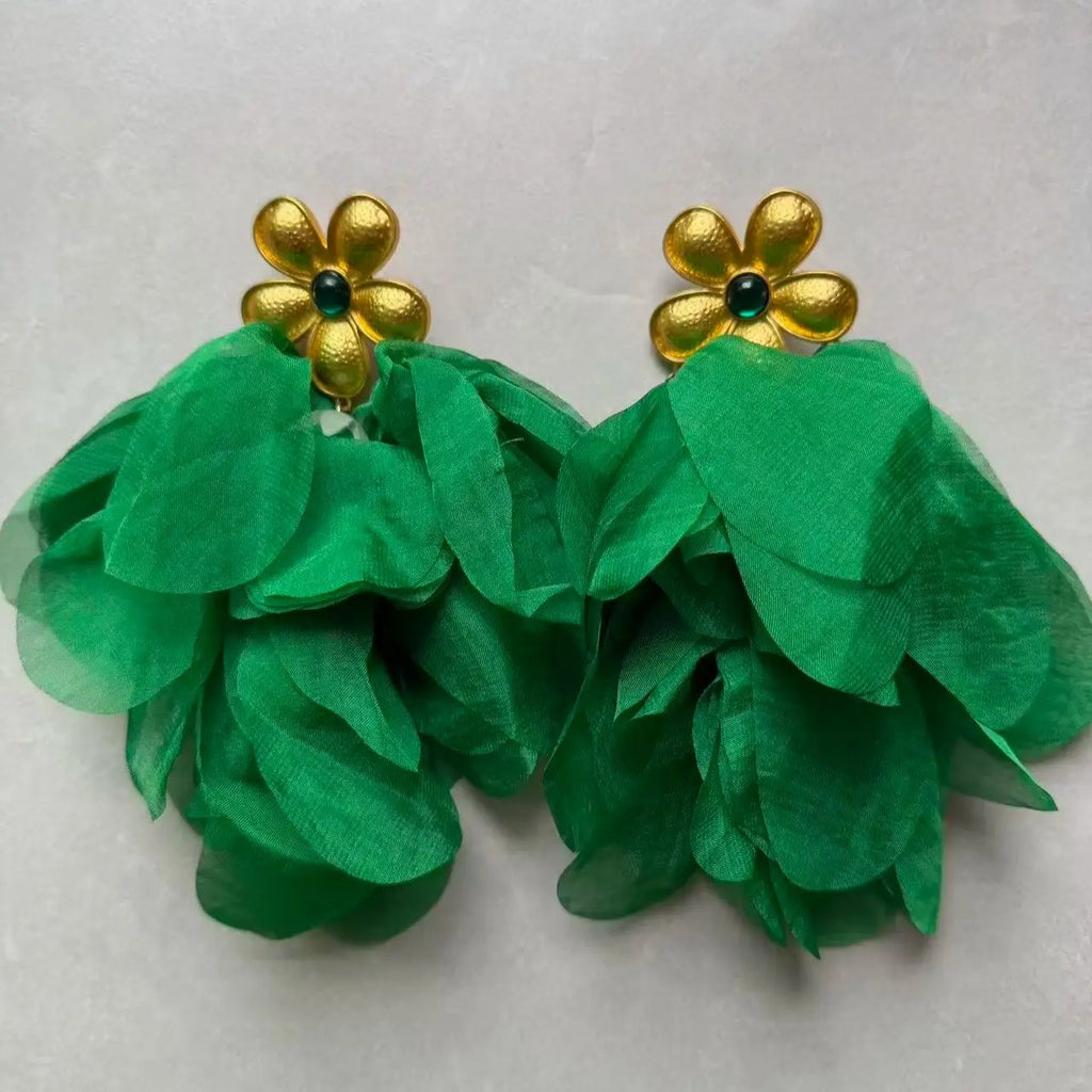 Women's Trendy Bohemian Flower Leaves Tassel Dangle Earrings