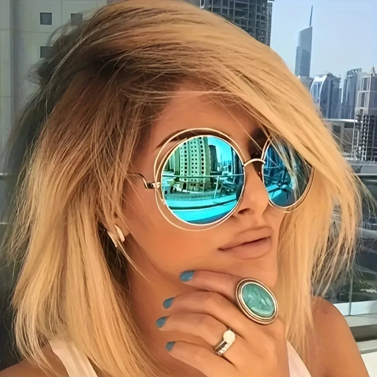 Women's Trendy Round Retro Gradient Metal Oversized Sunglasses
